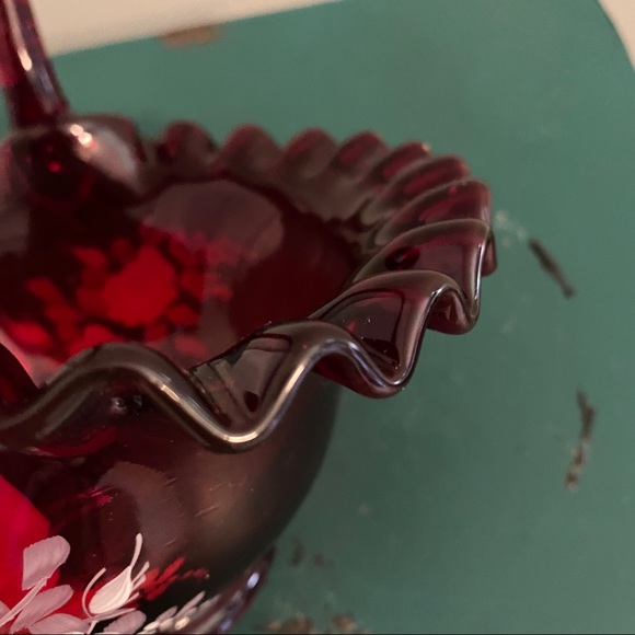 Fenton cranberry hand painted basket - Picture 11 of 13